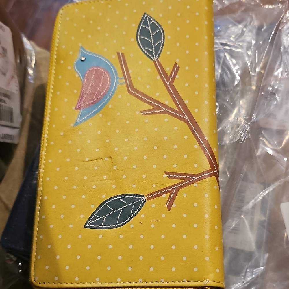 Yellow Polka Dot Wallet with Bird Design